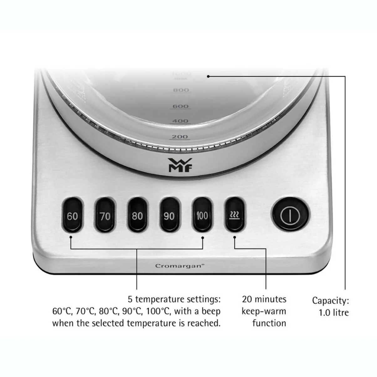 WMF KITCHENminis Glass Kettle Vario 1L (04-1318-8811) - Image 3